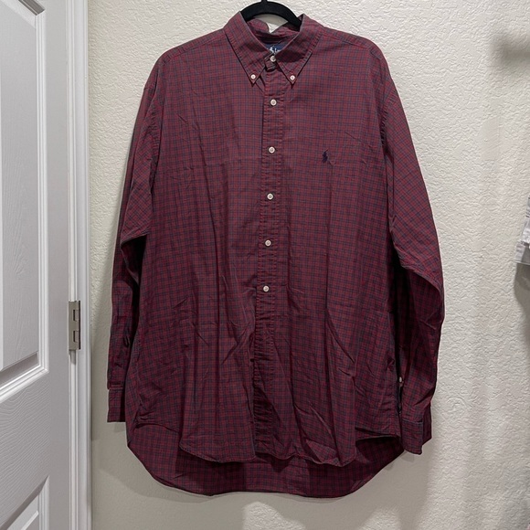 RALPH Lauren Polo Dark Burgundy Checkered Long Sleeve Button Shirt - Picture 6 of 8